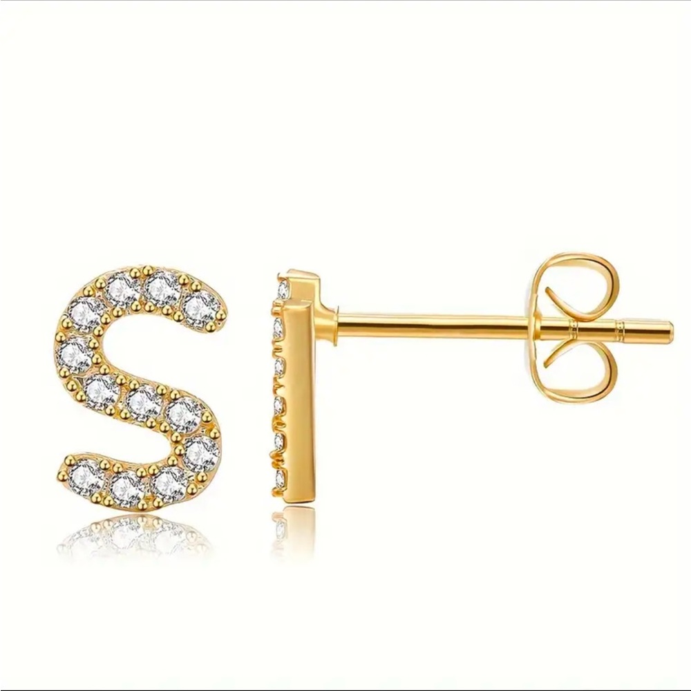 Buy now 2 Pieces 26-Letter Golden Tone Alphabet Ear Studs,